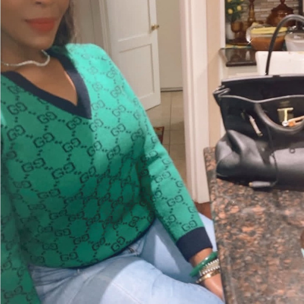 Gucci Emerald and Blue Logo Knit